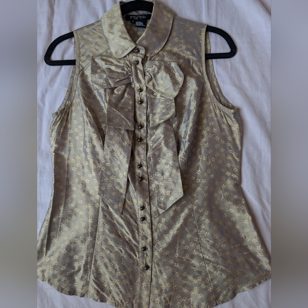 Etcetera 100% Silk Button Up Tank Top Size 4 Coquette Vintage Preppy Steampunk
